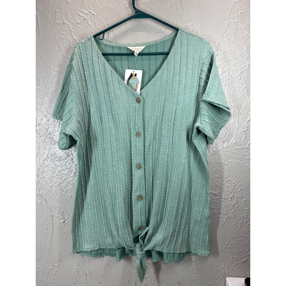 Weatherproof‎ Vintage Women's Tie Front Sweater Top Cable Knit Green Large NWT